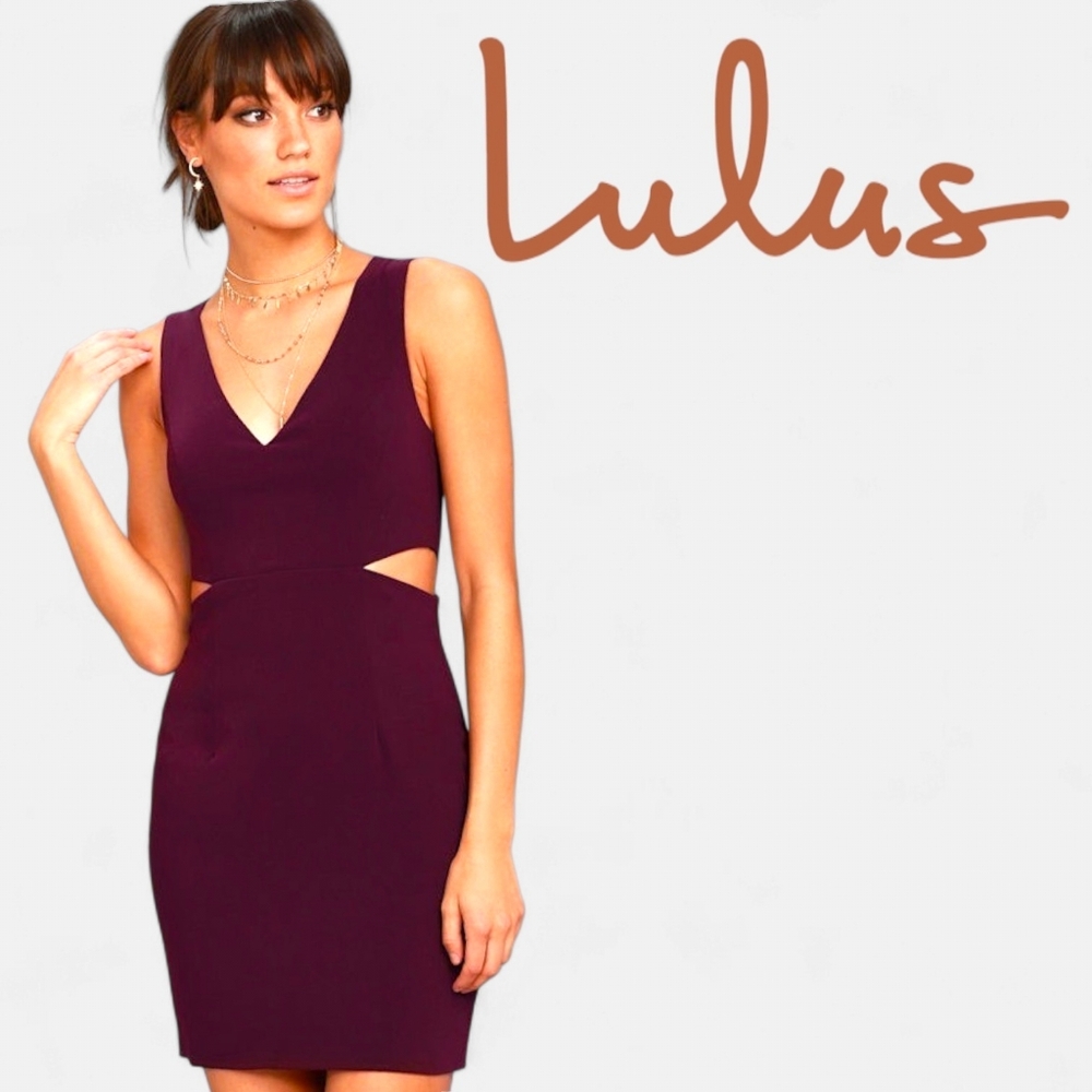 LULUS Backstage Pass Plum Purple Sleeveless Cutout Bodycon Dress Plunge-neck XS
